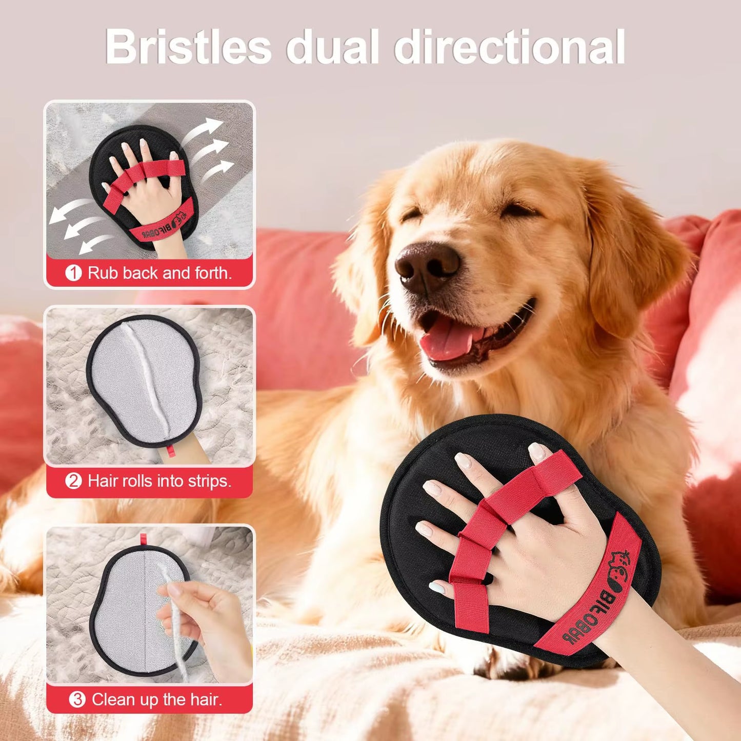 Custom Logo Upgraded Five Finger Pet Hair Removal Mitt Reusable Fur Lint Cleaner for Sofa Couch Car Pet Dog Cat Hair