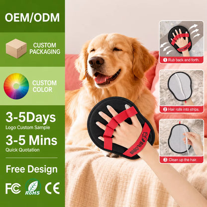 Custom Logo Upgraded Five Finger Pet Hair Removal Mitt Reusable Fur Lint Cleaner for Sofa Couch Car Pet Dog Cat Hair