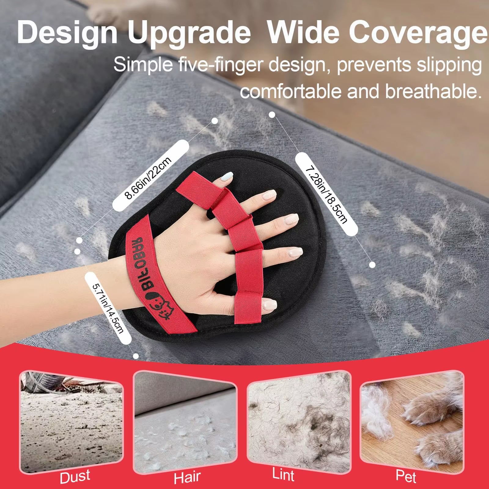 Custom Logo Upgraded Five Finger Pet Hair Removal Mitt Reusable Fur Lint Cleaner for Sofa Couch Car Pet Dog Cat Hair